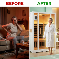 2 Person Extendable FAR Infrared Sauna for Home, Hemlock Wood Low EMF 6 Carbon Heaters Indoor Saunas with LED Lights, Bluetooth Speaker, Digital Control Panel, and Seating Bench — Before & After