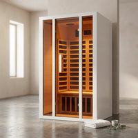 2 Person Extendable FAR Infrared Sauna for Home, Hemlock Wood Low EMF 6 Carbon Heaters Indoor Saunas with LED Lights, Bluetooth Speaker, Digital Control Panel, and Seating Bench — Studio Shot