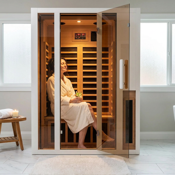 FAR Infrared Sauna Built for Deep Relaxation, Hemlock Wood Construction, 6 Carbon Heaters, Digital Controls