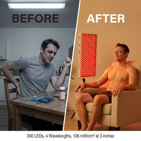 Red Light Therapy Panel, 4 Wavelengths Full Body Infrared Light Therapy, 300 Elite Grade Dual Chip Leds, FSA-HSA Red Light Device at Home, Ideal for Body, Face. 500W. Modular Design. — Before & After